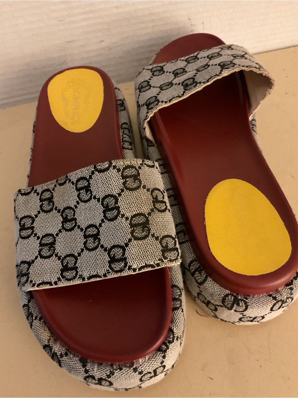 Fashion women canvas platform monogram slide sandals US 10